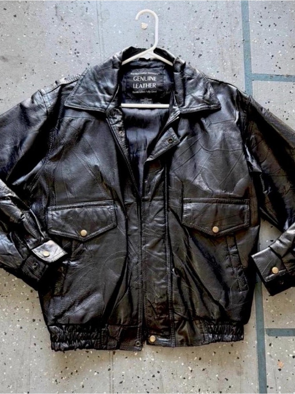 Vintage Genuine Leather Black Bomber Jacket